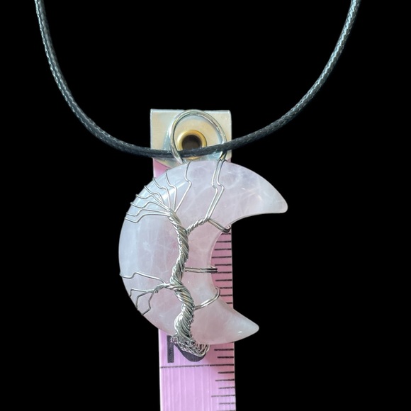 Twinkling Tree Rose Quartz Crescent Moon Tree of Life Necklace - Picture 8 of 9